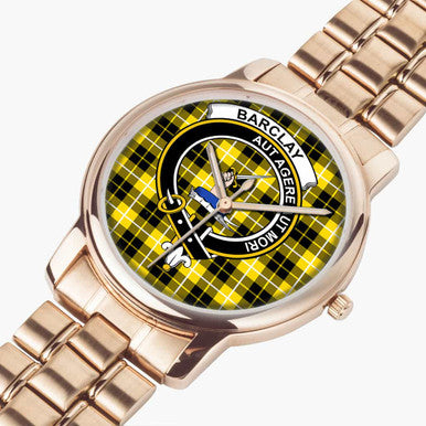 Scottish Barclay Clan Crest Tartan Folding Clasp Steel Quartz Watches Tartan Plaid Rose Gold 2