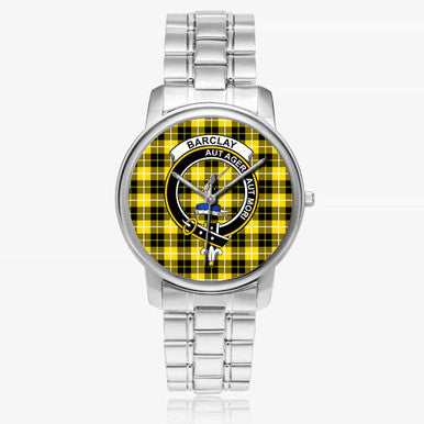 Scottish Barclay Clan Crest Tartan Folding Clasp Steel Quartz Watches Tartan Plaid Silver 1