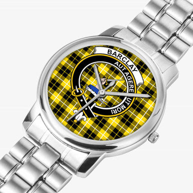Scottish Barclay Clan Crest Tartan Folding Clasp Steel Quartz Watches Tartan Plaid Silver 2