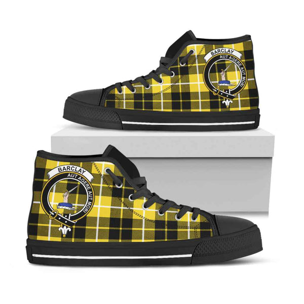 Scottish Barclay Clan Crest Tartan High Top Shoes Black Sole Tartan Plaid