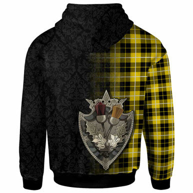 Scottish Barclay Clan Crest Tartan Hoodie - Half Thistle Flowers Celtic Design Back Side Tartan Plaid
