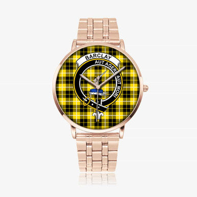 Scottish Barclay Clan Crest Tartan Instafamous Steel Quartz Watches Tartan Plaid Rose Gold 1