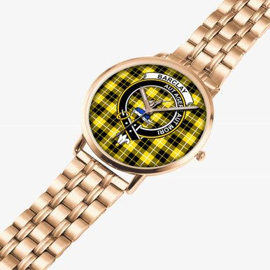 Scottish Barclay Clan Crest Tartan Instafamous Steel Quartz Watches Tartan Plaid Rose Gold 2