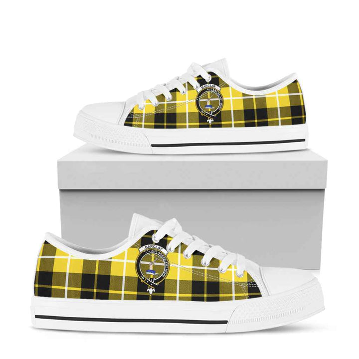 Scottish Barclay Clan Crest Tartan Low Top Shoes Tartan Plaid White