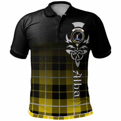 Scottish Barclay Clan Crest Tartan Polo Shirt - Alba Gu Brath Family Crest Celtic Inspired Front Side Tartan Plaid