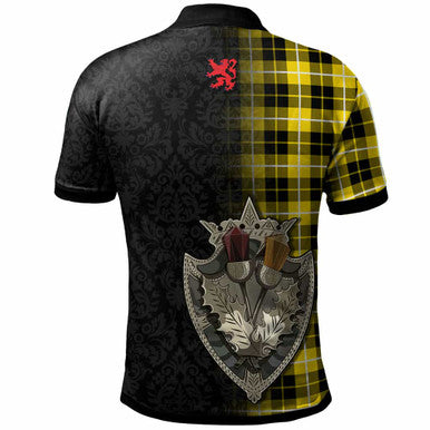 Scottish Barclay Clan Crest Tartan Polo Shirt - Half Thistle Flowers Celtic Design Back Side Tartan Plaid