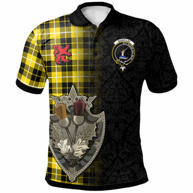 Scottish Barclay Clan Crest Tartan Polo Shirt - Half Thistle Flowers Celtic Design Front Side Tartan Plaid