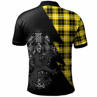 Scottish Barclay Clan Crest Tartan Polo Shirt - Lion Rampant Celtic Cross Flash Style Back Side Tartan Plaid