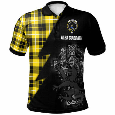 Scottish Barclay Clan Crest Tartan Polo Shirt - Lion Rampant Celtic Cross Flash Style Front Side Tartan Plaid
