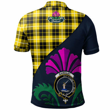 Scottish Barclay Clan Crest Tartan Polo Shirt - Scotland Thistle Style Back Side Tartan Plaid