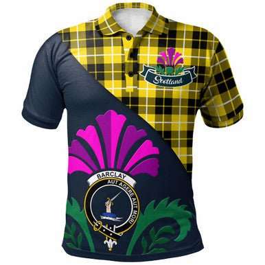 Scottish Barclay Clan Crest Tartan Polo Shirt - Scotland Thistle Style Front Side Tartan Plaid