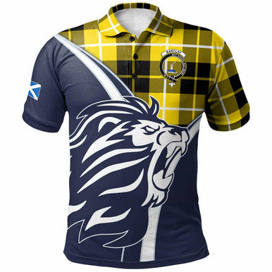 Scottish Barclay Clan Crest Tartan Polo Shirt - Scottish Flag With Lion Front Side Tartan Plaid