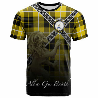 Scottish Barclay Clan Crest Tartan T-Shirt - Celtic With Scotland Lion Front Side Tartan Plaid