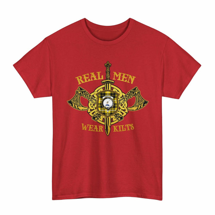 Scottish Barclay Clan Crest Tartan T-Shirt Real Men Wear Kilts Tartan Plaid Red Color