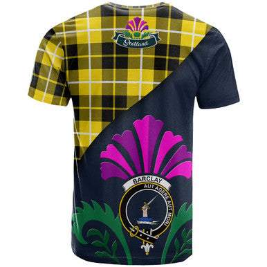 Scottish Barclay Clan Crest Tartan T-Shirt - Scotland Thistle Style Back Side Tartan Plaid