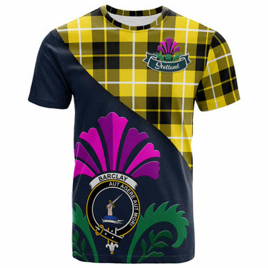 Scottish Barclay Clan Crest Tartan T-Shirt - Scotland Thistle Style Front Side Tartan Plaid