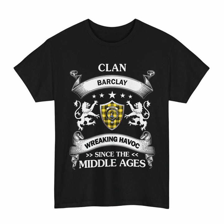 Scottish Barclay Clan Crest Tartan T-Shirt Wreaking Havoc Design Tartan Plaid Black Color