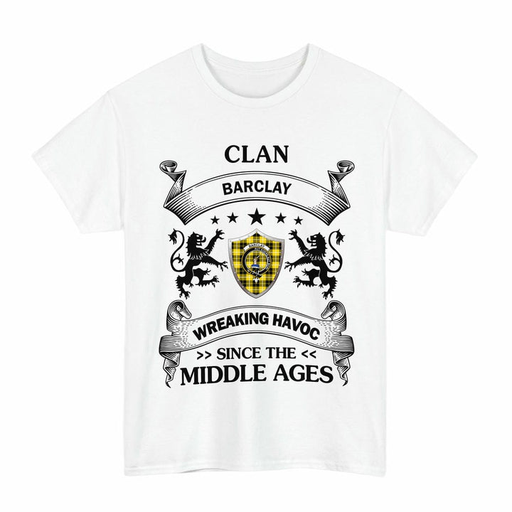 Scottish Barclay Clan Crest Tartan T-Shirt Wreaking Havoc Design Tartan Plaid White Color