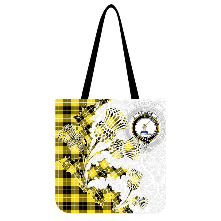Scottish Barclay Clan Crest Tartan Tote Bag - Thistle Flowers Style Tartan Plaid 1