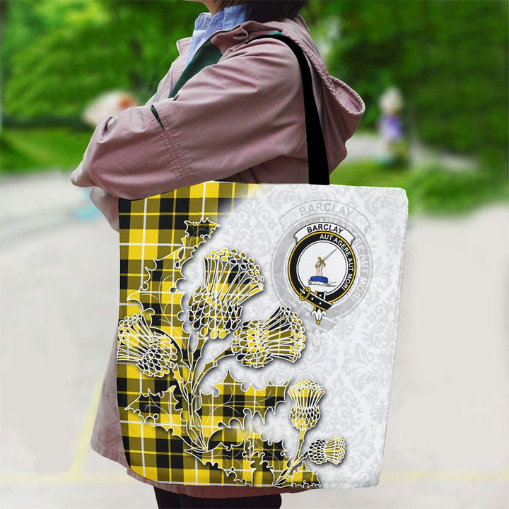 Scottish Barclay Clan Tartan Canvas Bag With Shoulder Straps - Thistle Flowers Style Tartan Plaid 2