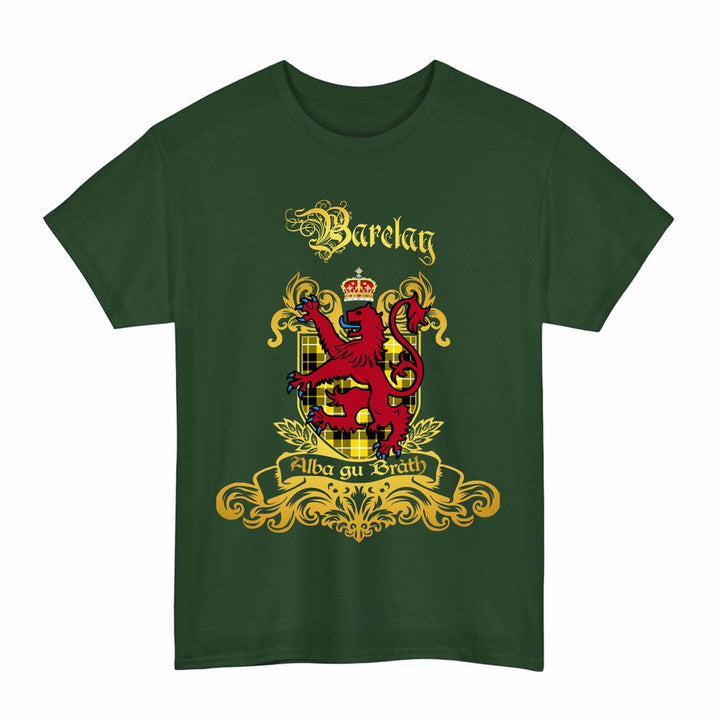 Scottish Barclay Clan Tartan Lion Rampant of Scotland T-Shirt Tartan Plaid Forest Green Color
