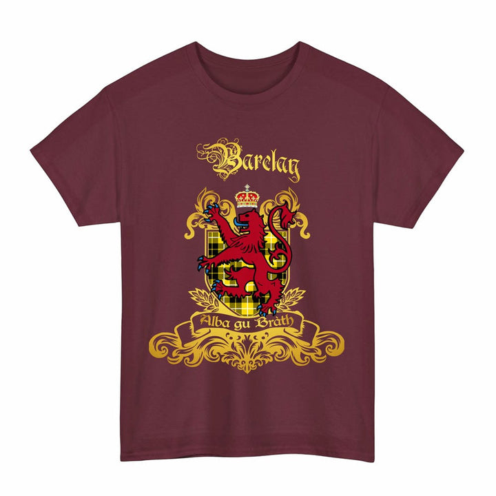 Scottish Barclay Clan Tartan Lion Rampant of Scotland T-Shirt Tartan Plaid Maroon Color