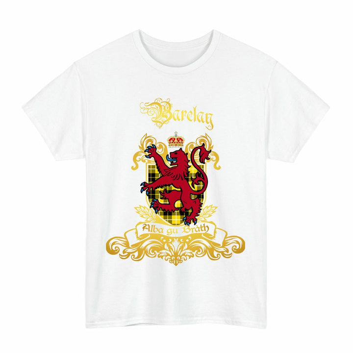 Scottish Barclay Clan Tartan Lion Rampant of Scotland T-Shirt Tartan Plaid White Color