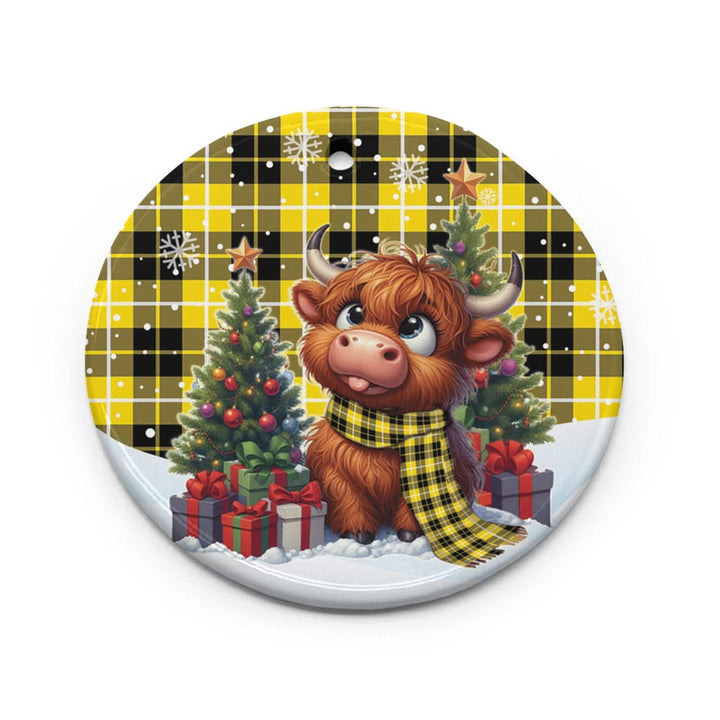 Scottish Barclay Dress Modern Clan Tartan Ceramic Ornament Cute Highland Cow Christmas Circle Style Tartan Plaid