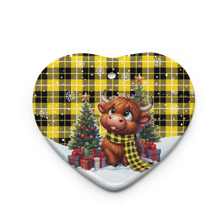 Scottish Barclay Dress Modern Clan Tartan Ceramic Ornament Cute Highland Cow Christmas Heart Style Tartan Plaid