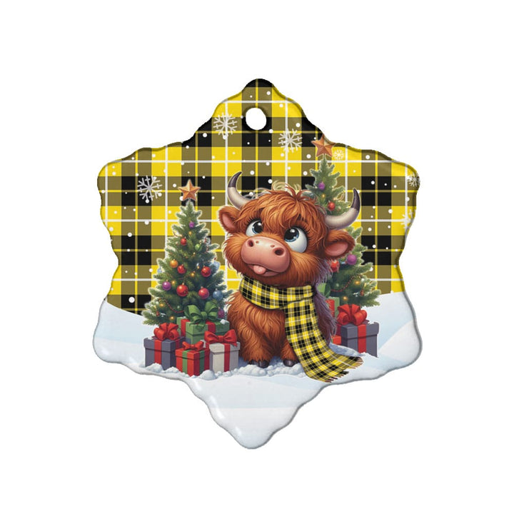 Scottish Barclay Dress Modern Clan Tartan Ceramic Ornament Cute Highland Cow Christmas Snow Flake Style Tartan Plaid
