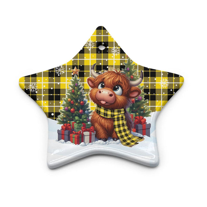 Scottish Barclay Dress Modern Clan Tartan Ceramic Ornament Cute Highland Cow Christmas Star Style Tartan Plaid