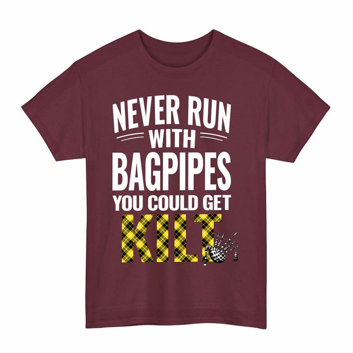 Scottish Barclay Dress Modern Clan Tartan Never Run With Bagpipes T-Shirt Tartan Plaid Maroon Color