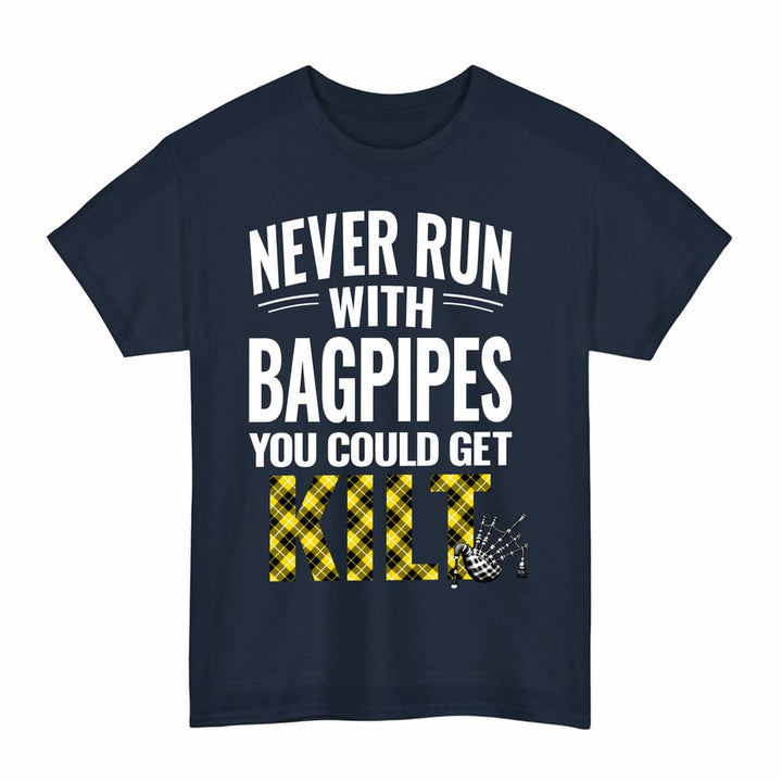 Scottish Barclay Dress Modern Clan Tartan Never Run With Bagpipes T-Shirt Tartan Plaid Navy Color