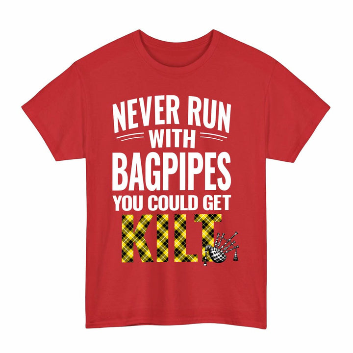 Scottish Barclay Dress Modern Clan Tartan Never Run With Bagpipes T-Shirt Tartan Plaid Red Color