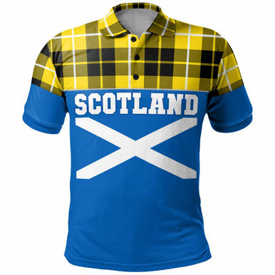 Scottish Barclay Dress Modern Clan Tartan Polo Shirt - Lion Rampant of Scotland With Flag Front Side Tartan Plaid