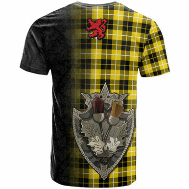 Scottish Barclay Dress Modern Clan Tartan T-Shirt - Half Thistle Flowers Celtic Design Back Side Tartan Plaid