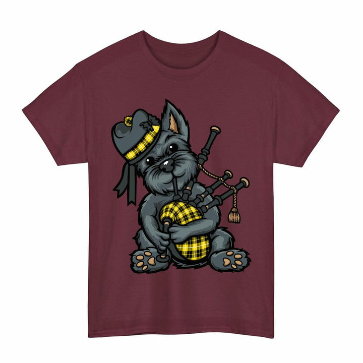Scottish Barclay Dress Modern Clan Tartan Terrier Bagpipes T-Shirt Tartan Plaid Maroon Color
