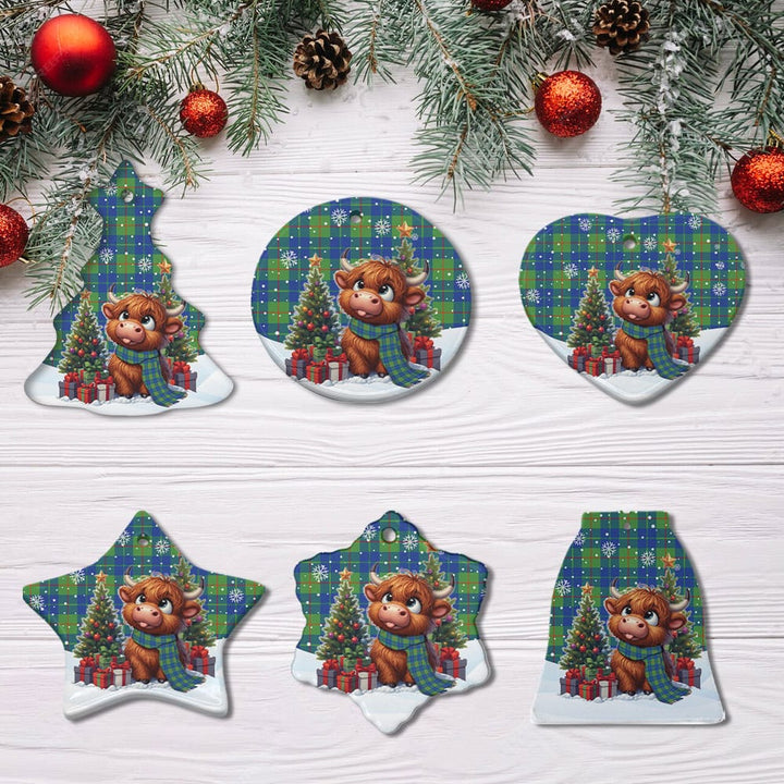 Scottish Barclay Hunting Ancient Clan Tartan Ceramic Ornament Cute Highland Cow Christmas All Style Tartan Plaid