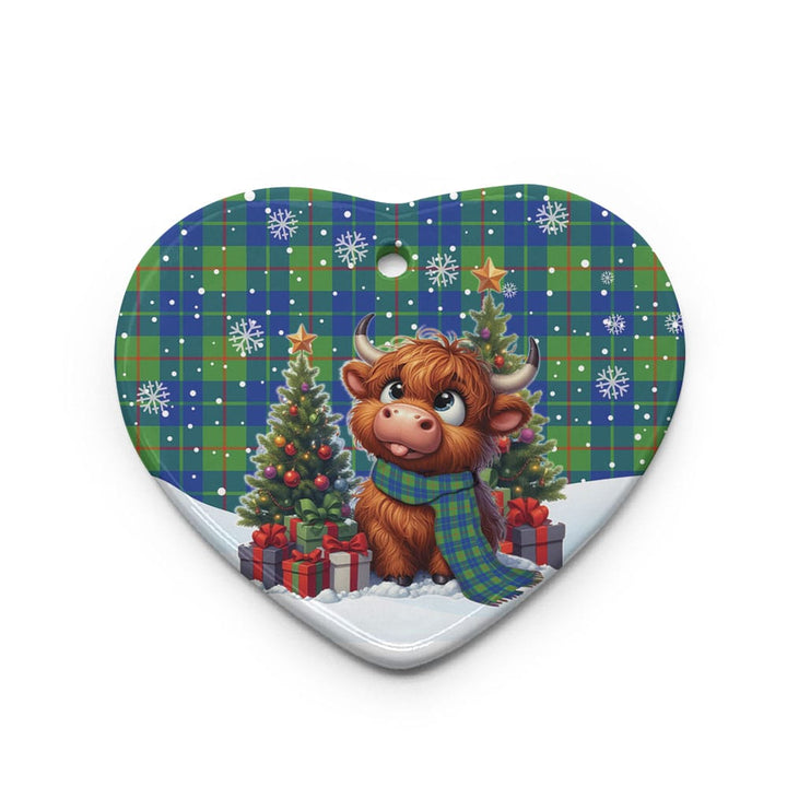 Scottish Barclay Hunting Ancient Clan Tartan Ceramic Ornament Cute Highland Cow Christmas Heart Style Tartan Plaid