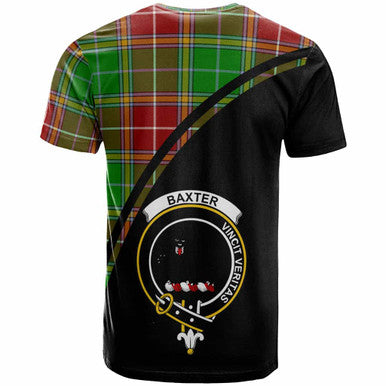 Scottish Baxter Clan Crest Tartan Curve T-Shirt Back Side Tartan Plaid
