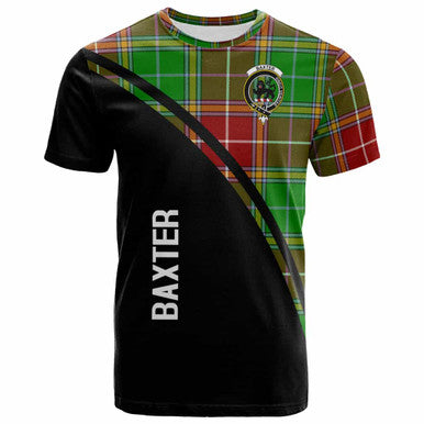 Scottish Baxter Clan Crest Tartan Curve T-Shirt Front Side Tartan Plaid