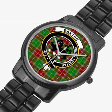 Scottish Baxter Clan Crest Tartan Folding Clasp Steel Quartz Watches Tartan Plaid Black 2