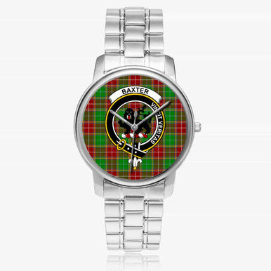 Scottish Baxter Clan Crest Tartan Folding Clasp Steel Quartz Watches Tartan Plaid Silver 1
