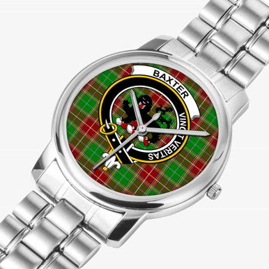 Scottish Baxter Clan Crest Tartan Folding Clasp Steel Quartz Watches Tartan Plaid Silver 2