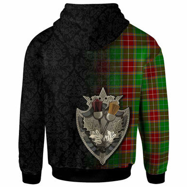 Scottish Baxter Clan Crest Tartan Hoodie - Half Thistle Flowers Celtic Design Back Side Tartan Plaid