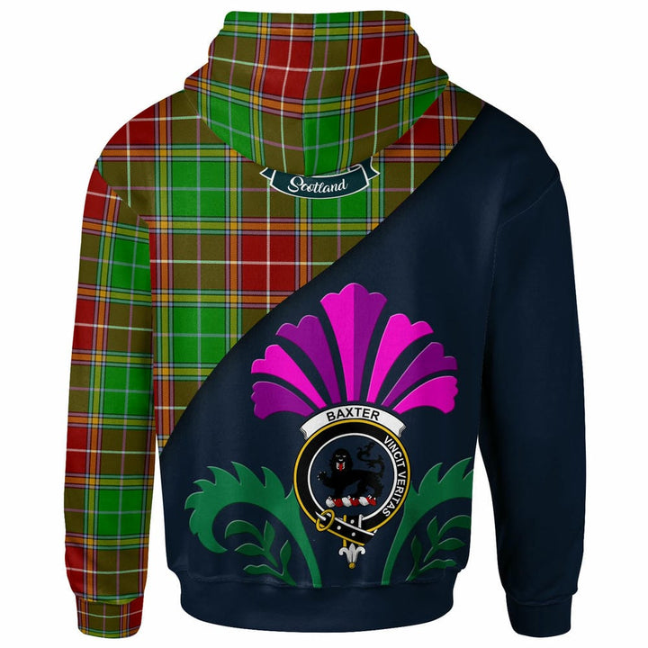 Scottish Baxter Clan Crest Tartan Hoodie - Scotland Thistle Style Back Side Tartan Plaid