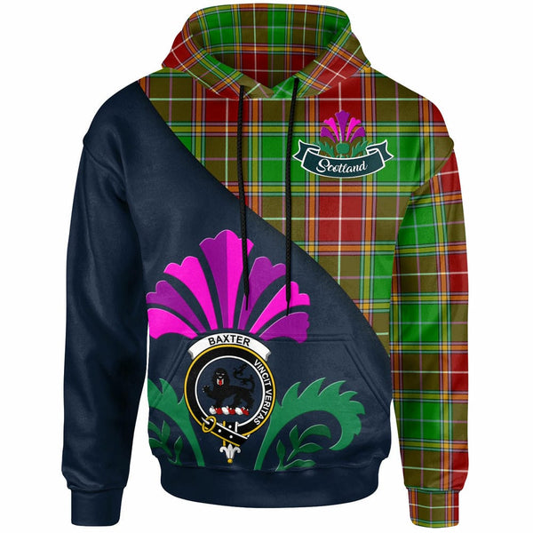 Scottish Baxter Clan Crest Tartan Hoodie - Scotland Thistle Style Front Side Tartan Plaid