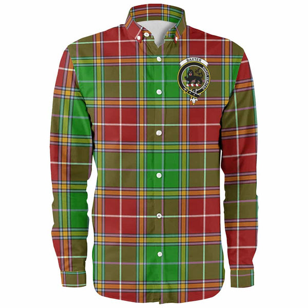 Scottish Baxter Clan Crest Tartan Long Sleeve Shirt Front Side Tartan Plaid