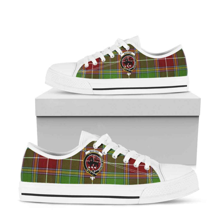 Scottish Baxter Clan Crest Tartan Low Top Shoes Tartan Plaid White
