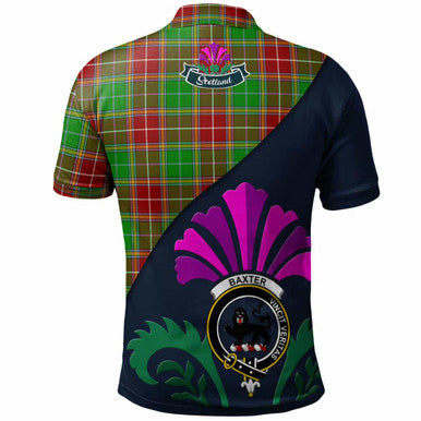 Scottish Baxter Clan Crest Tartan Polo Shirt - Scotland Thistle Style Back Side Tartan Plaid